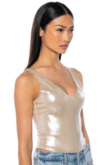CHIARA METALLIC V NECK BODYSUIT