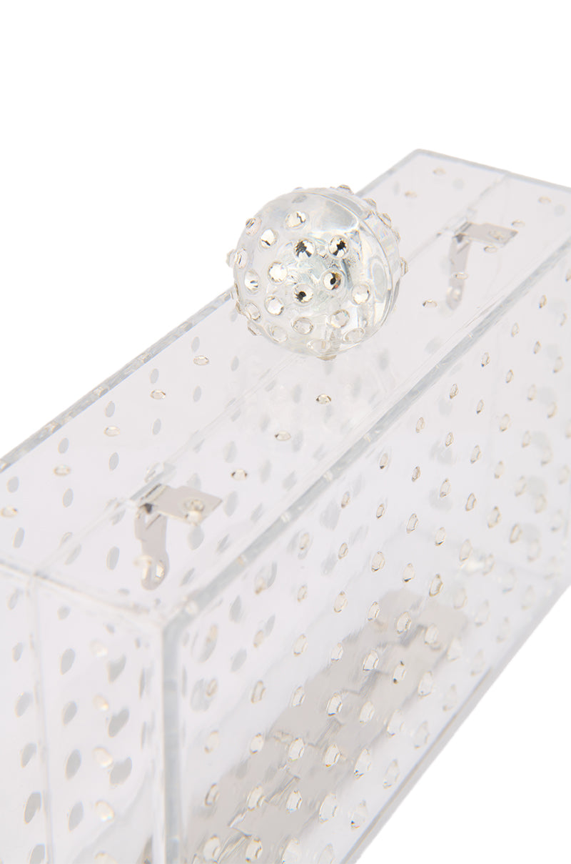 CLEAR BOX CLUTCH WITH RHINESTONES