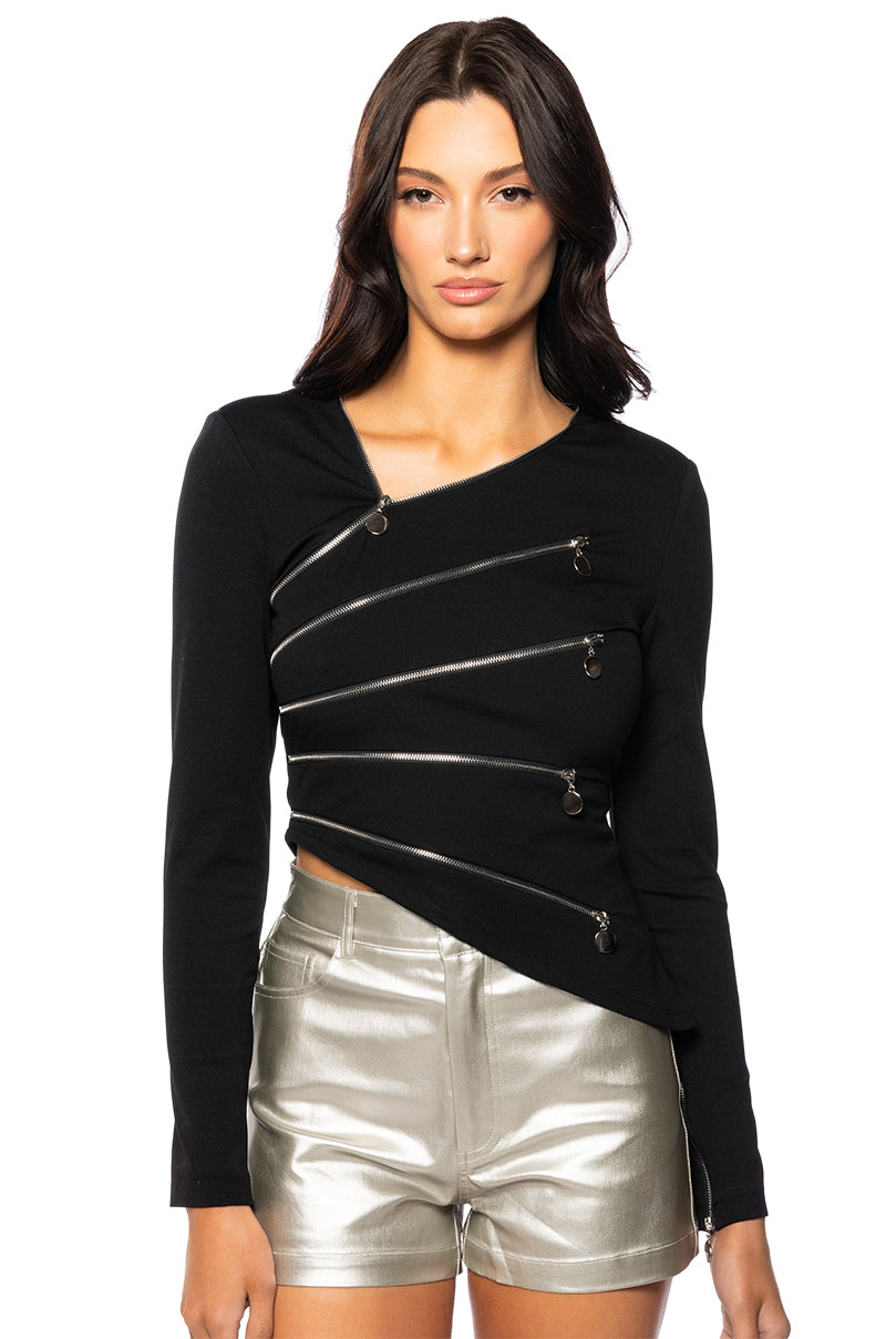 CLEO ONE SHOULDER ZIPPER DETAIL TOP