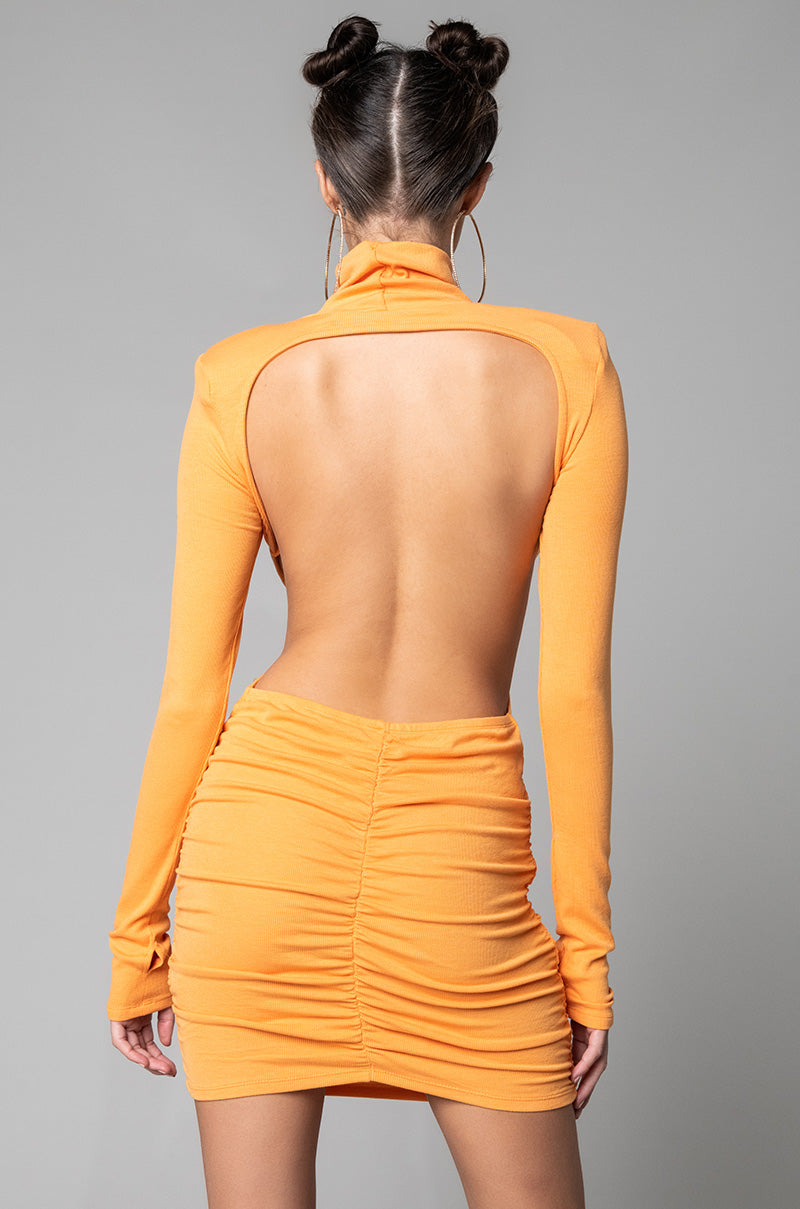 COME TO LIFE LONGSLEEVE TURTLENECK MINI DRESS ORANGE