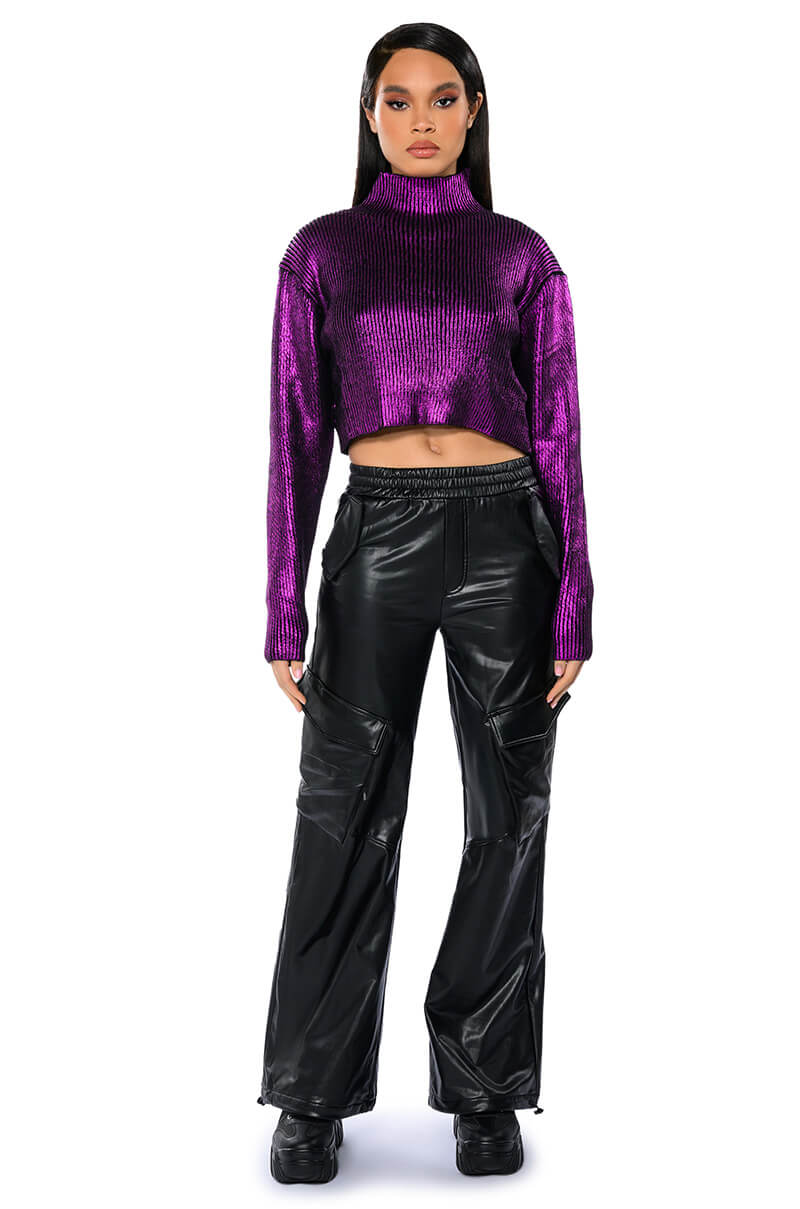 COSMO METALLIC COATED CROP TURTLENECK SWEATER
