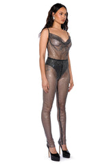 COWL NECK RHINESTONE MESH JUMPSUIT