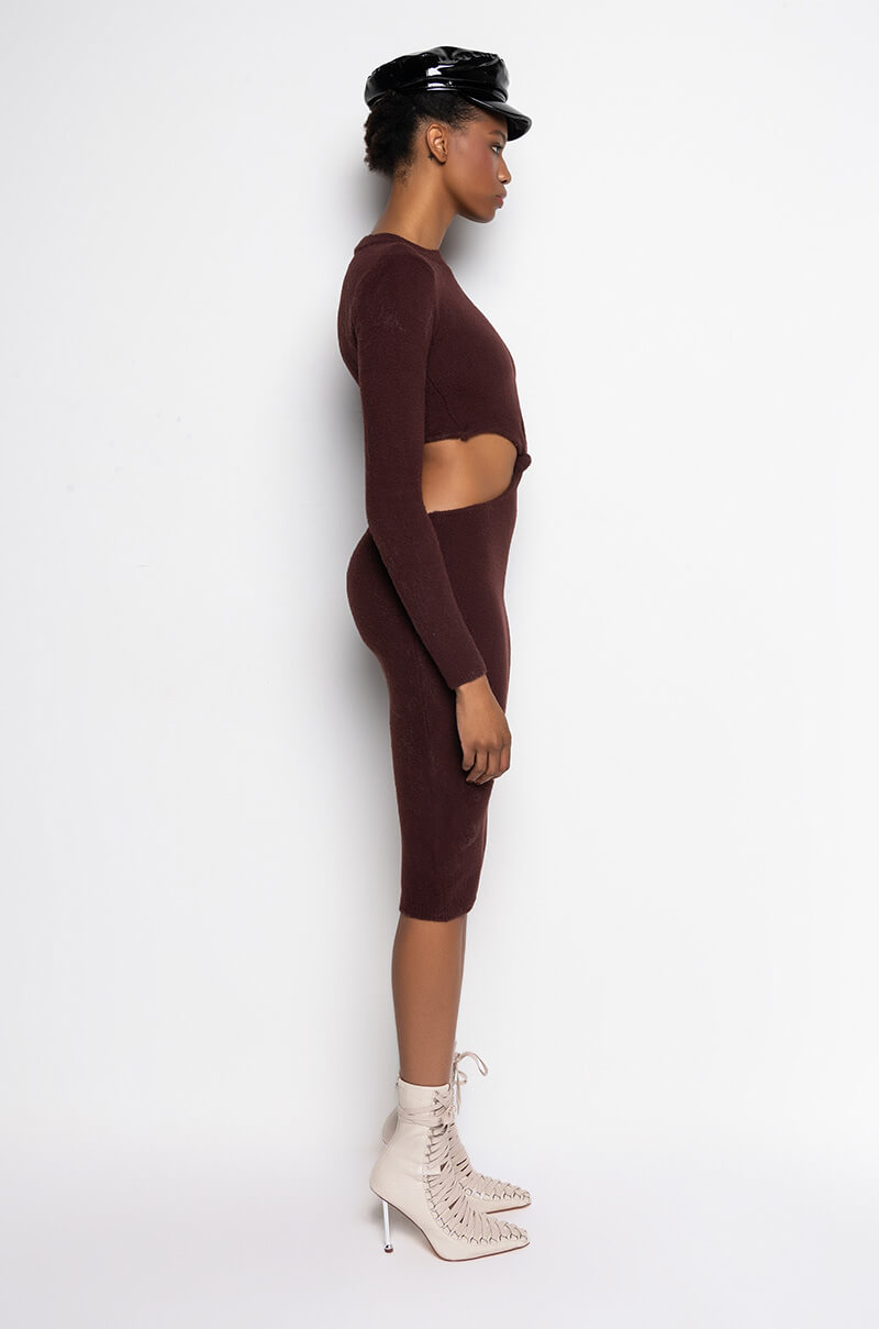 COZY BUT CUTE PLUSH SWEATER MIDI DRESS DARK BROWN