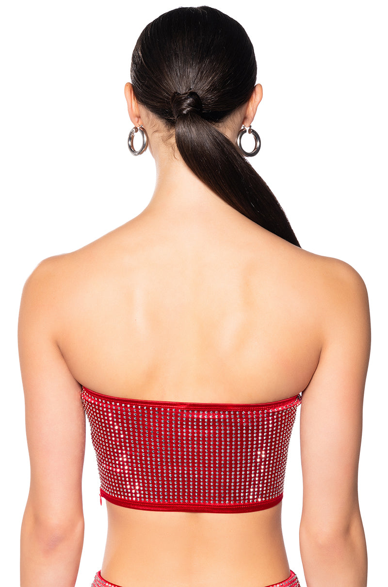 DECISION MAKER RHINESTONE TUBE TOP IN RED