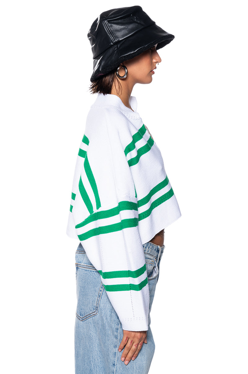 DEEP FEELINGS STRIPED DEEP V SWEATER