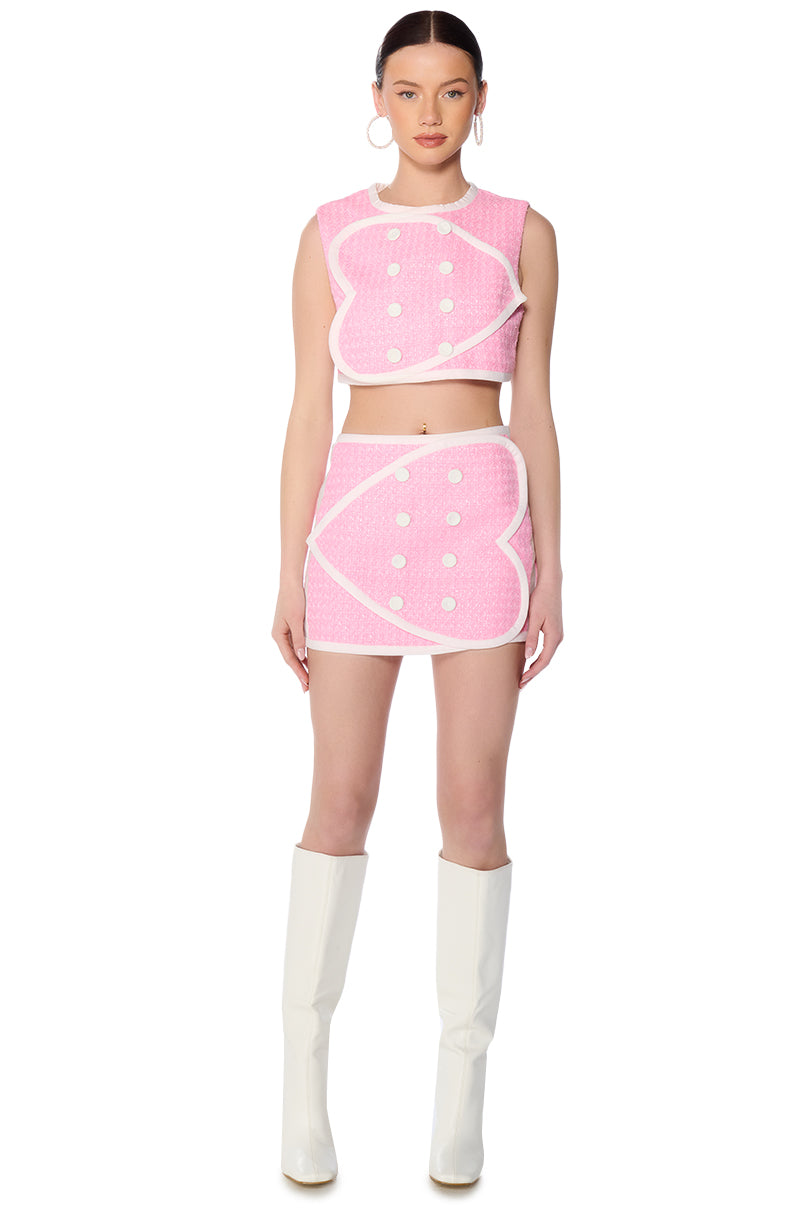 DOUBLE HEART PINK TWEED VEST