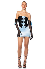 DREA BANDAGE CORSET DETAIL DRESS WITH GLOVES