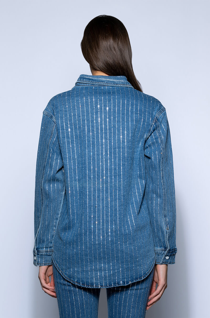 EFFORTLESS GLAM RHINESTONE STRIPE BUTTON DOWN SHIRT
